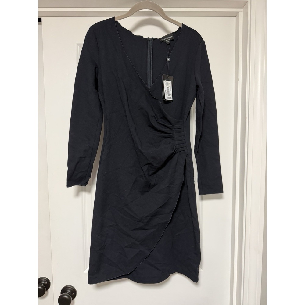 Emporio Armani Women's Black Long Sleeve Ruched Wrap Front Dress Size 40